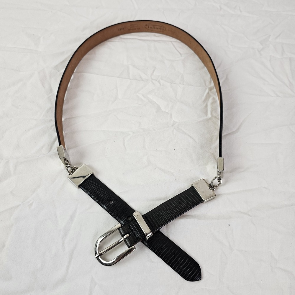 Talbots Leather Belt Italy Medium 32-34 Snake Snakeskin Print Skinny Black Chain